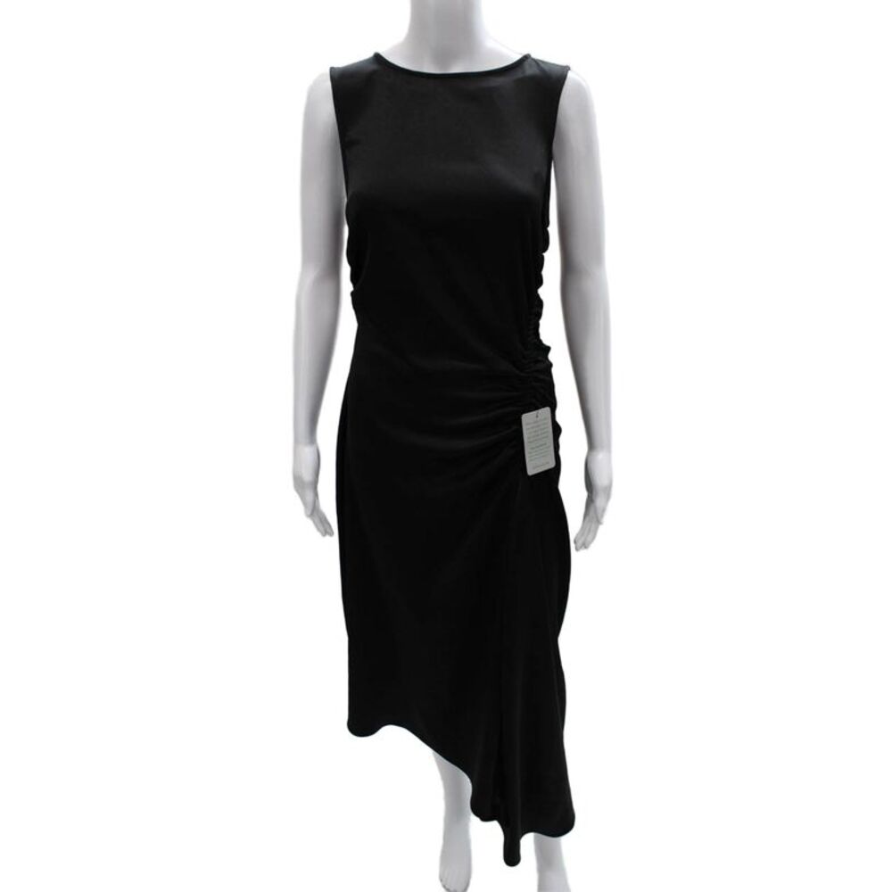 Luxely Womens Sheath Dress Black Sleeveless Round Neck Zip Polyester Size 4